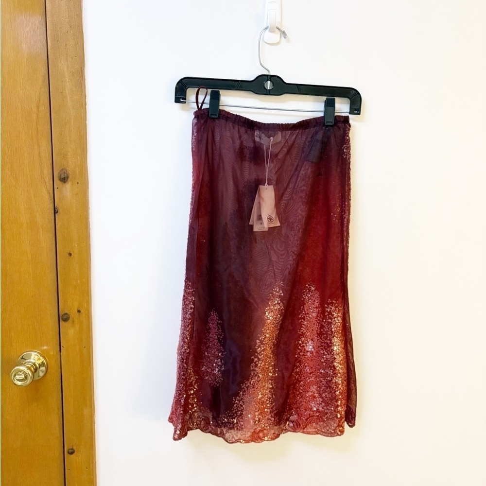 New Tory Burch Embellished Jersey Mesh Skirt - Picture 5 of 9